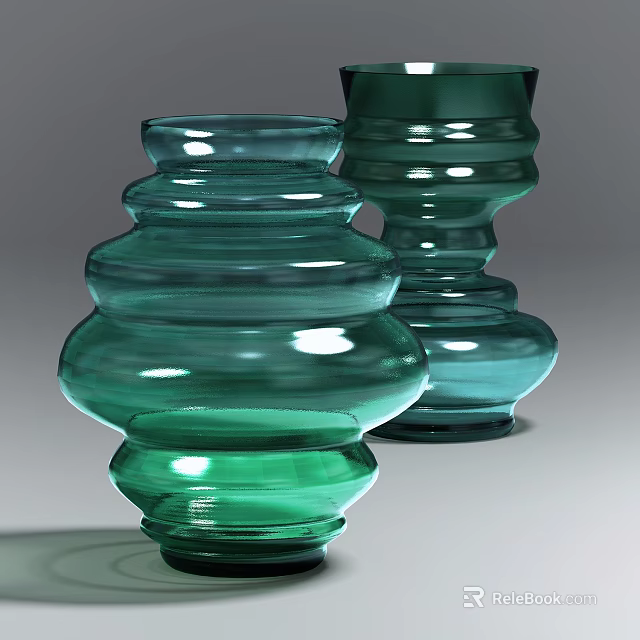 Elegant Green Glass Vases With Layered Design For Modern Home Decor 3d model 