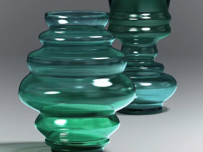 Elegant Green Glass Vases With Layered Design For Modern Home Decor 3d model