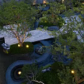 Zen Style Garden Courtyard With Stone Pavement Green Plants Pond And Rocks