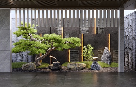 New Chinese style landscape sketch courtyard landscape 3d model