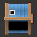 Cartoon House Scene With Blue Roof Yellow Walls Door And Steps