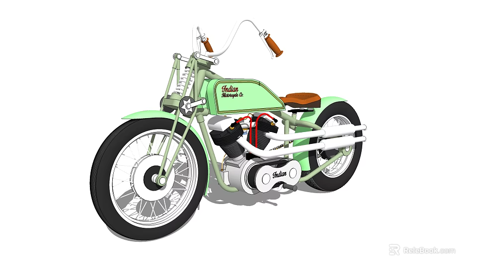 Vintage Light Green Motorcycle With Brown Leather Seat White Wall Tires And Chrome Parts 3d model 