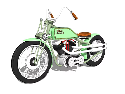 Vintage Light Green Motorcycle With Brown Leather Seat White Wall Tires And Chrome Parts 3d model
