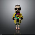 Cartoon Character Wearing Yellow Jacket Green Shorts And Red Slippers Holding Colorful Flower