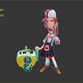 Cheerful Cartoon Ice Cream Vendor Holding Red Popsicle By Yellow Cart