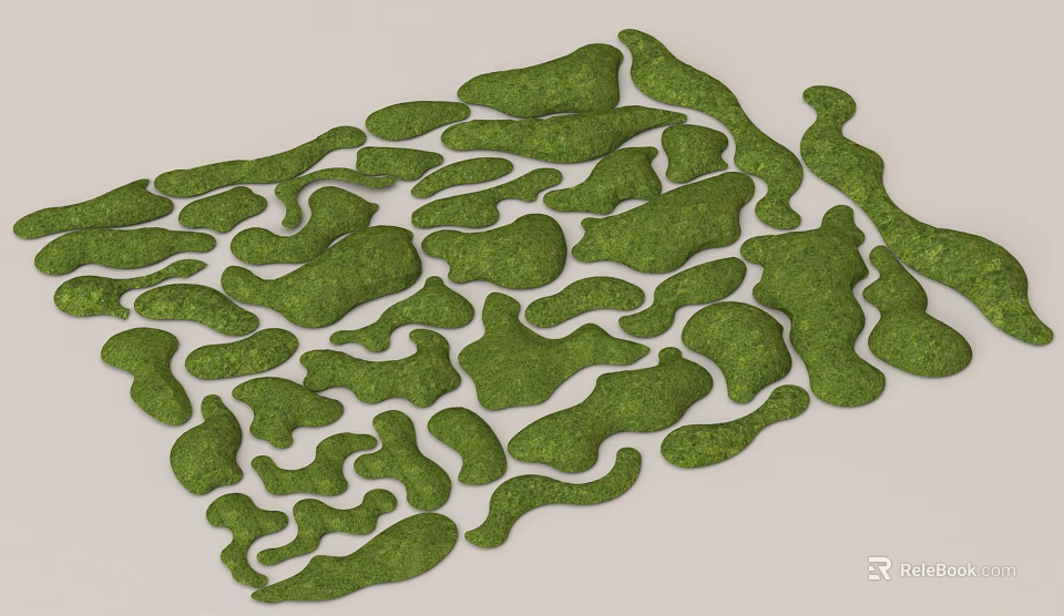 Green Irregular Moss Patches Scattered on Light Colored Background Surface 3d model 