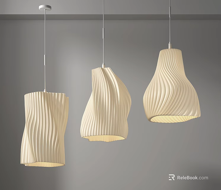Modern Cream Wavy Shaped Pendant Lights For Elegant Ceiling Lighting Design 3d model