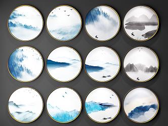 New Chinese Round Frame Painting Zen Round Hanging Painting 3d model