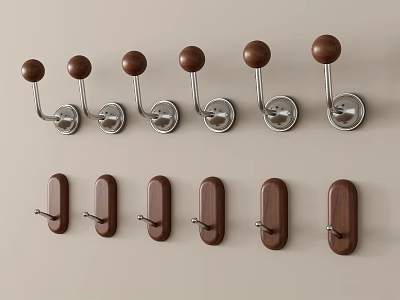 Wooden And Metal Wall Hooks With Different Designs For Stylish Home Decor 3d model