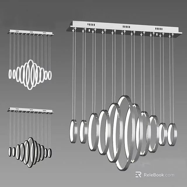 Modern Unique Shaped Chandeliers With Hanging Circular Rings Design 3d model 