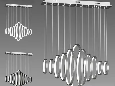 Modern Unique Shaped Chandeliers With Hanging Circular Rings Design 3d model