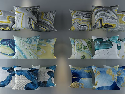 Colorful Decorative Throw Pillows With Marble Watercolor Patterns For Home Sofa Decoration 3d model