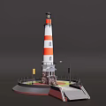 Classic European style Architecture Lighthouse With Red And White Stripes Circular Platform And Stone Ramp