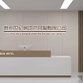 Modern Elevator Lobby Design With Reception Desk Sofa Plants And Curtains 3d model