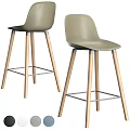 Modern Black Bar Stools with Light Wood Legs and Metal Crossbars Design