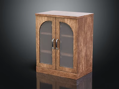 Wooden Entryway Side Cabinet Featuring Glass Doors And Metal Handles Storage Design 3d model