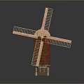 Wooden Windmill Model With Red Brick Walls And Rotating Blades Structure