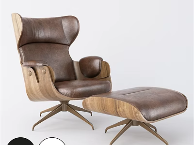 Modern Leather Leisure Chair With Wooden Frame And Matching Ottoman 3d model