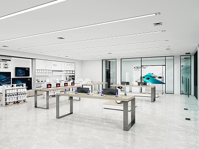 Bright Modern Digital Store Interior With Display Tables And Electronics 3d model