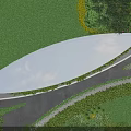 Aerial View Of Modern Residential Landscape With Lush Green Lawn Trees And Curved Pathways