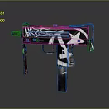 Stylish Submachine Gun With Graffiti Art Design And Black White Brown Color Pattern Details