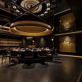 Luxurious Chinese Style Private Dining Room Interior With Round Table Ornate Chairs And Ceiling Lighting