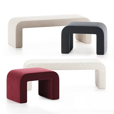 Modern Sofa Bench with Curved Design Multiple Colors Textured Fabric and Velvet 3d model