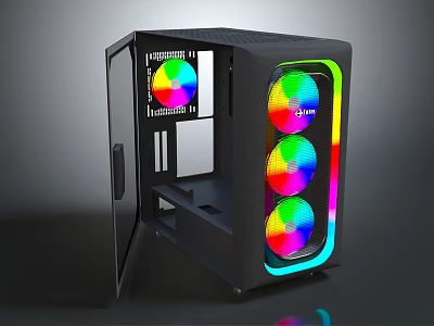 RGB Computer Case With Transparent Panel Black Design And Colorful LED Fans 3d model