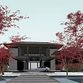 Modern Sales Office Building Architectural Design With Courtyard Greenery And Water Features