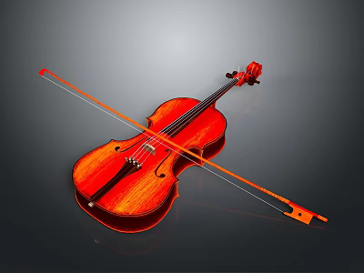 Vibrant Red Violin With Wooden Bow And Glossy Finish For Musical Use 3d model