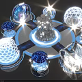 Vibrant Futuristic Photo Spot With Illuminated Spherical Structures And Blue Circular Platform