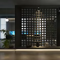 Modern Public Office Space Design With Long Table Blue Chairs Pendant Light And Green Plant