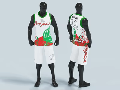 White Basketball Jersey And Shorts With Red Green Graphics And POLACCA Number 10 3d model
