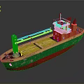 Rustic Cargo Ship as Water Transport with Yellow Green Red Hull Deck and Cabin Reflection