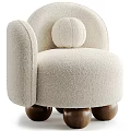 Modern Cozy Cream Plush Single Seater Sofa with Rounded Armrests Round Cushion and Wooden Legs
