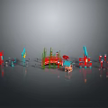 Colorful Small Building Models With Various Shapes And Reflective Gray Background