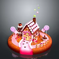 Fairy Tale Gingerbread House With Candy Decorations Lollipops And Pink Pathway