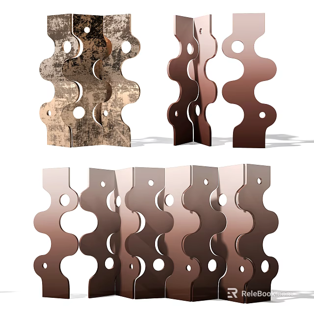 Modern Metal Room Divider Screen With Wavy Design And Hollow Out Patterns 3d model 