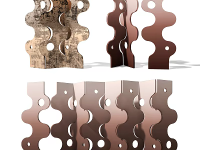 Modern Metal Room Divider Screen With Wavy Design And Hollow Out Patterns 3d model