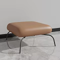 Modern Contemporary Light Brown Footstool With Upholstered Cushion And Metal Legs