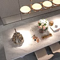 Elegant Modern Restaurant Interior With Marble Dining Table Chairs Pendant Lights And Floral Decor
