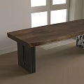 Solid Wooden Top Tea Table With Black Metal Legs And Herringbone Floor In Bright Room