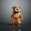 Animated Mongoose With Spiky Hair Wearing Orange Brown Outfit Standing On Gray Background