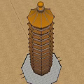 Brown Yellow Traditional Multi tiered Pagoda With Layered Floors And Windows