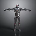 Armored Superhero Character In Black And Silver Mechanical Suit With Extended Arms