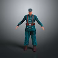 Detailed Military Character In Blue Uniform With Cap Suspenders Belt And Standing Pose