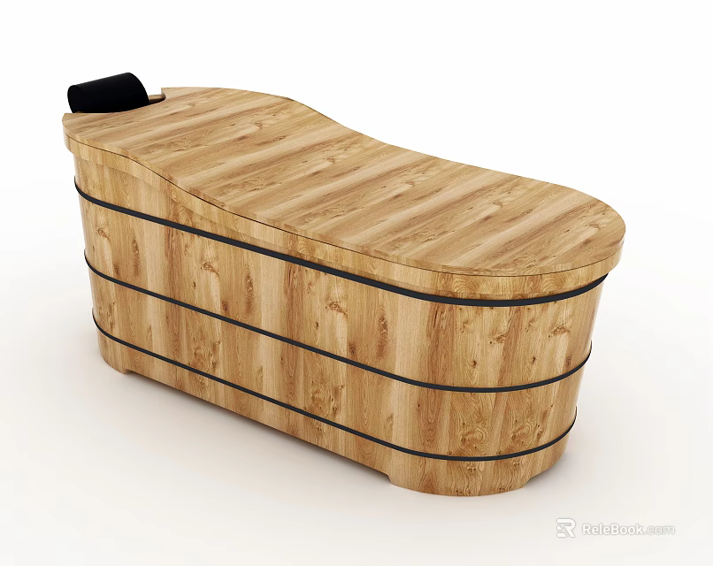 Modern Natural Wood Bathtub With Elongated Shape Black Trim And Cushion 3d model 