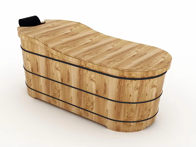Modern Natural Wood Bathtub With Elongated Shape Black Trim And Cushion 3d model