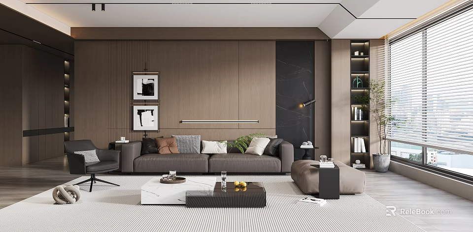 Modern Living Room Interior With Gray Sofa Coffee Table And Decorative Pillows 3d model 