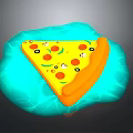Delicious Pizza Slice With Olives Peppers And Cheese On Blue Surface